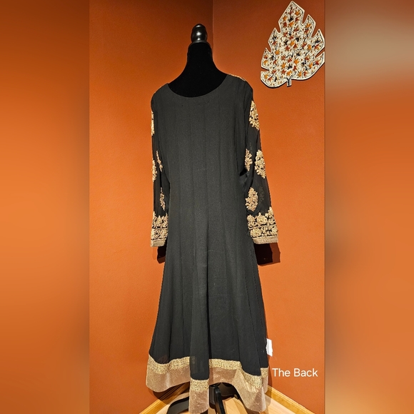 Like New Black Gold Anarkali Suit w/ Chudidaar - Picture 4 of 10